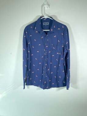 Club Room Men's Blue Horse Print Long Sleeve Button Down Shirt Size L